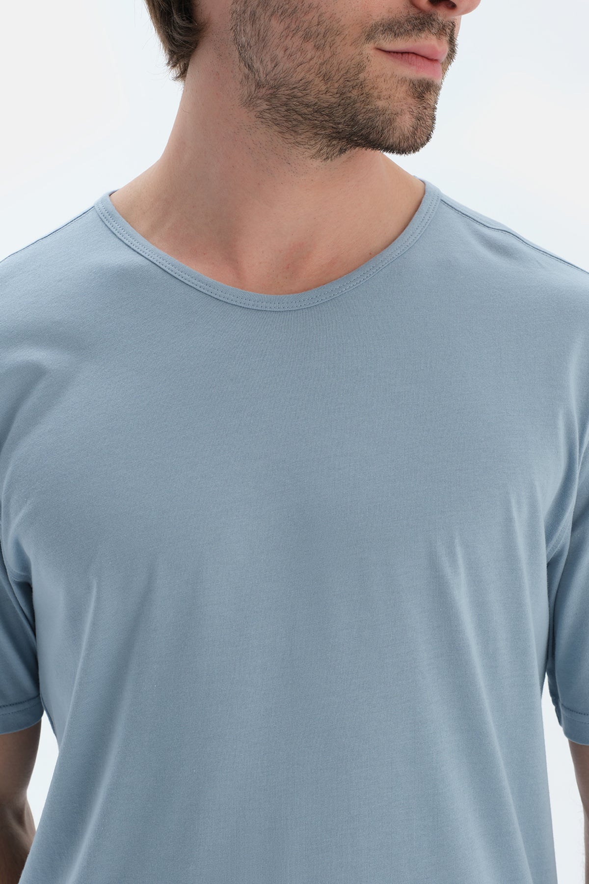 Mavi Kısa Kollu Bisiklet Yaka Basıc Tişört