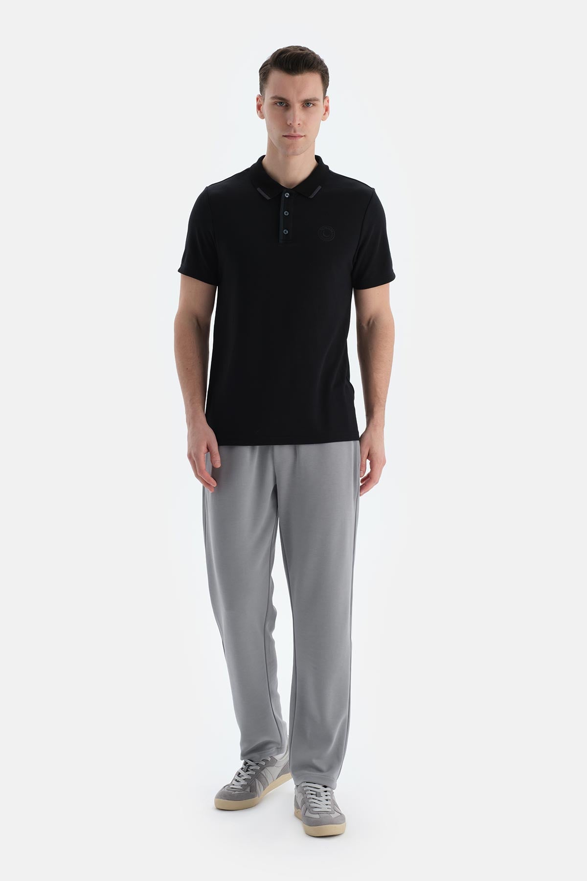 Siyah Erkek Modal Karışımlı Düğmeli Tişört