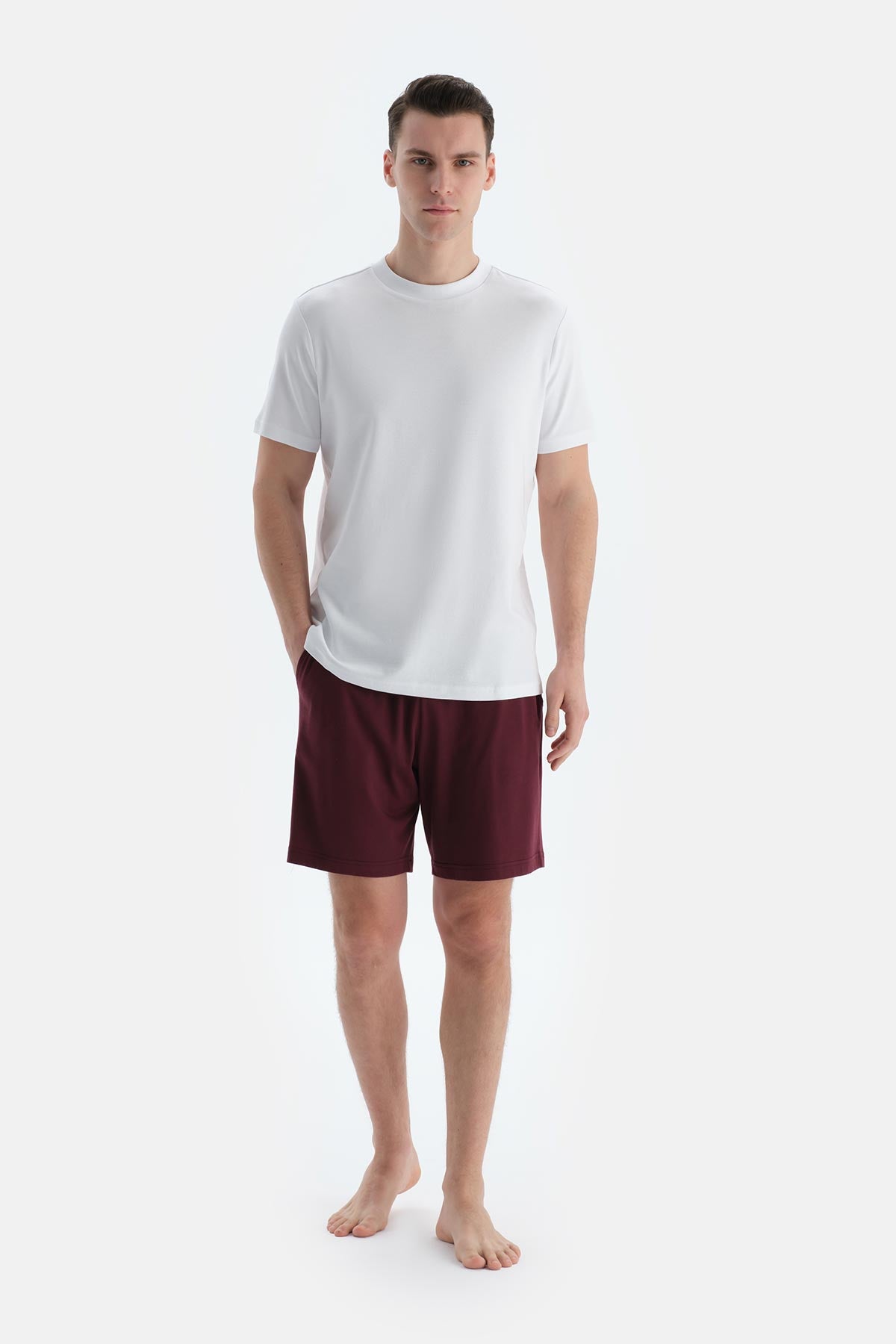 Bordo-Siyah Pamuk Modal Ikili Örme Şort