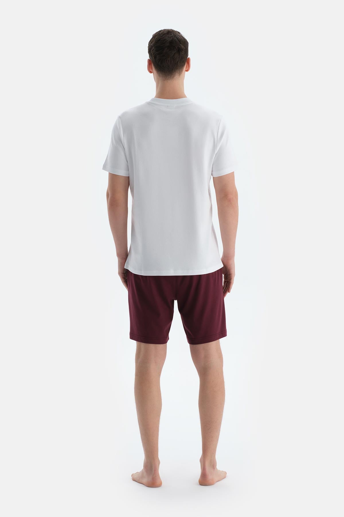 Bordo-Siyah Pamuk Modal Ikili Örme Şort