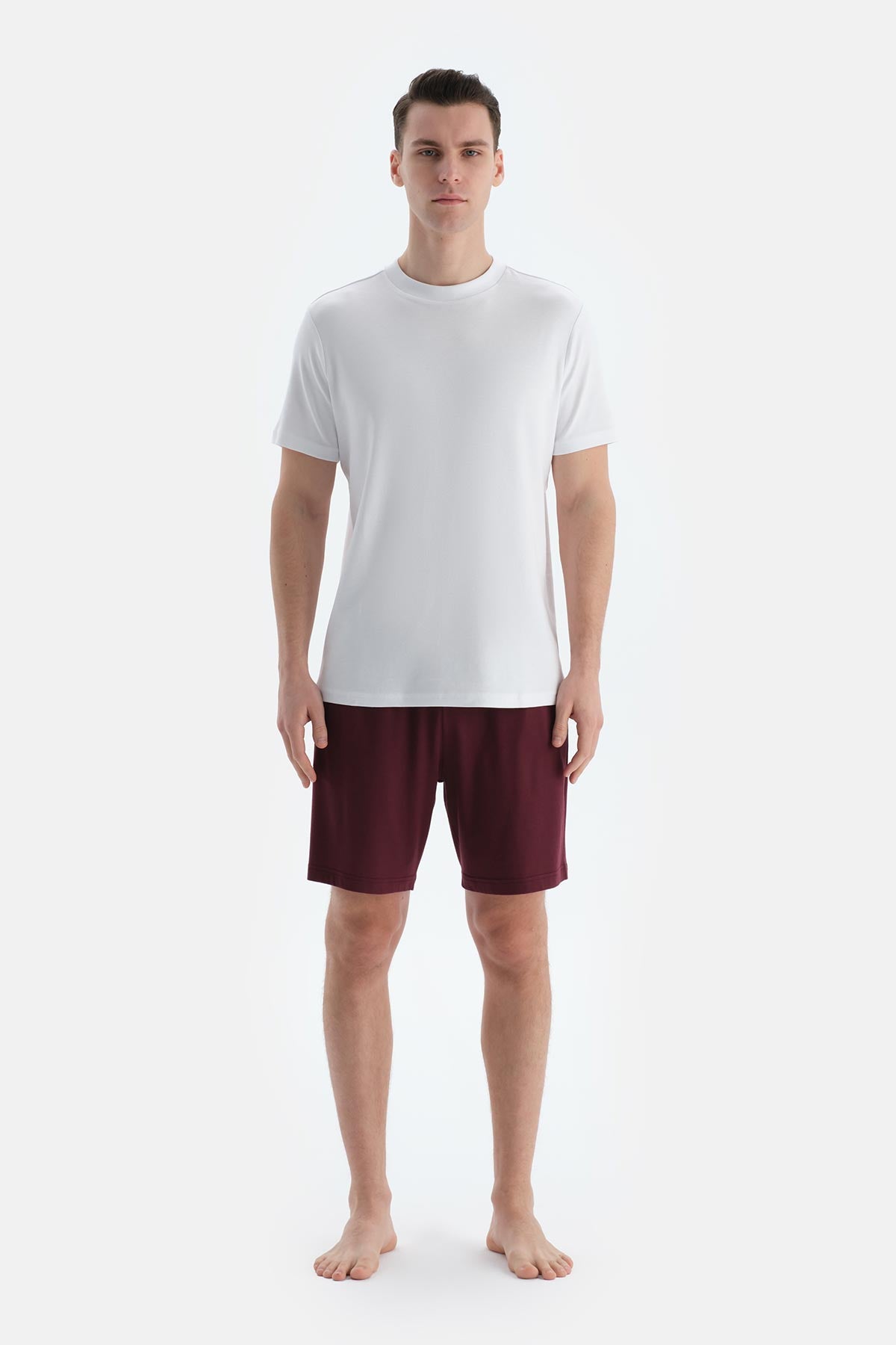 Bordo-Siyah Pamuk Modal Ikili Örme Şort