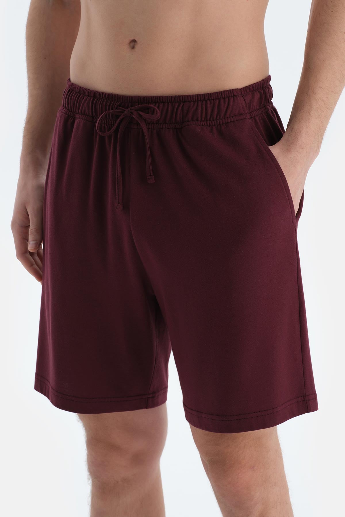 Bordo-Siyah Pamuk Modal Ikili Örme Şort