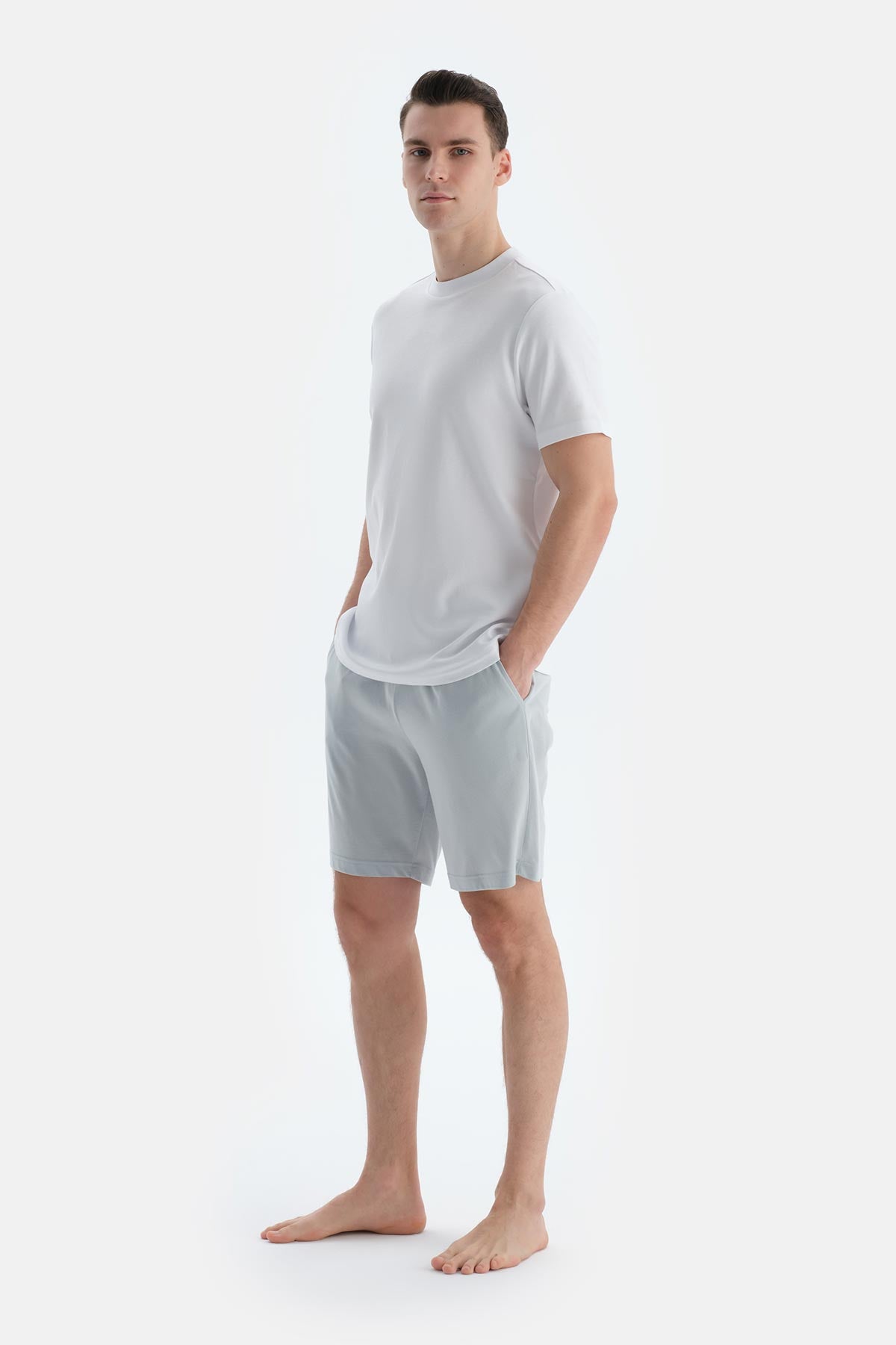 Gri-Indigo Pamuk Modal Ikili Örme Şort