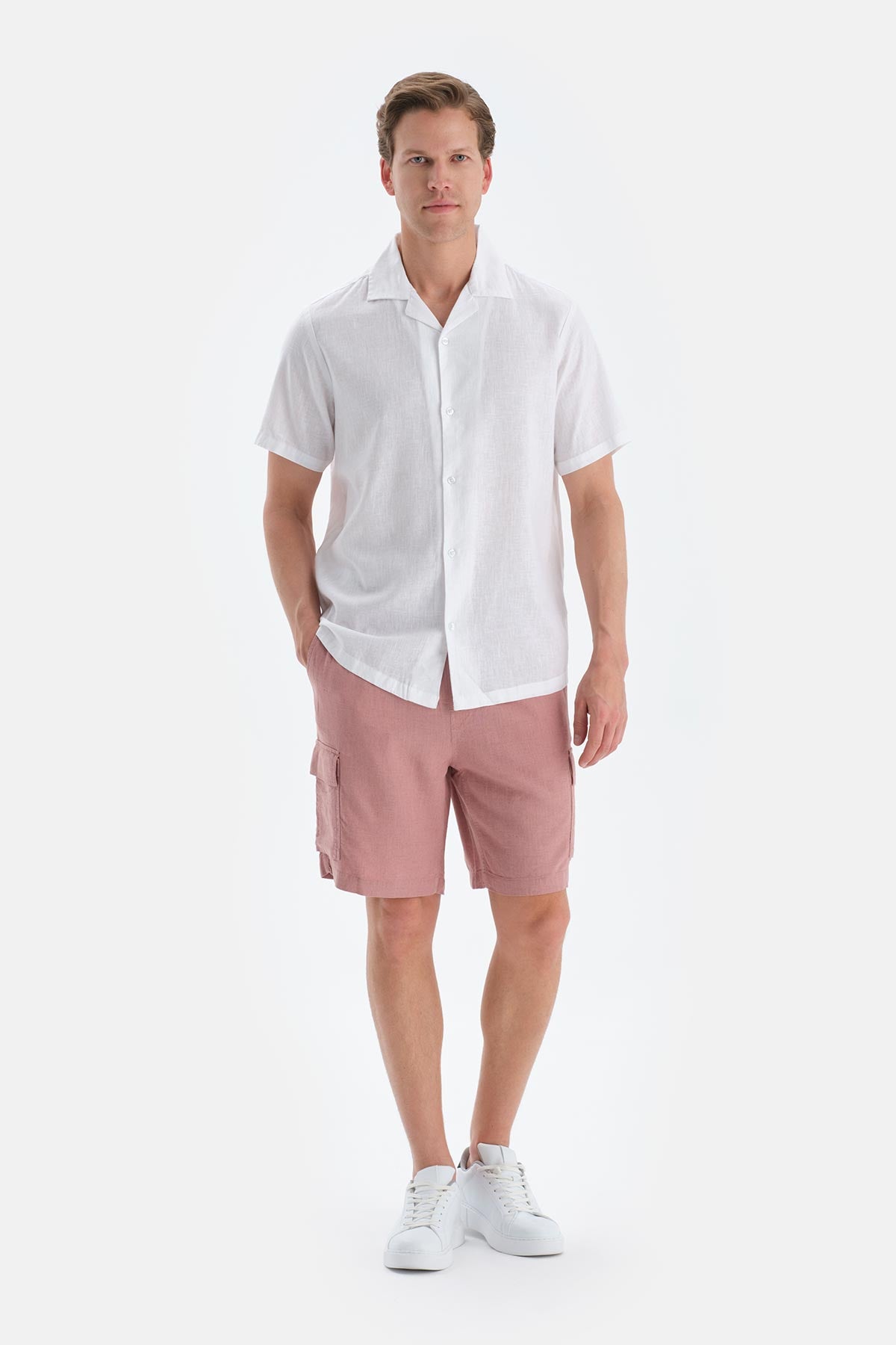 Kiremit Kargo Cepli Keten Karışımlı Şort