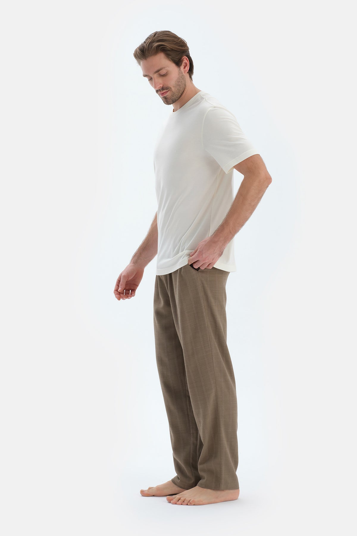 Açık Yeşil Dokulu Düz Paça Pantolon