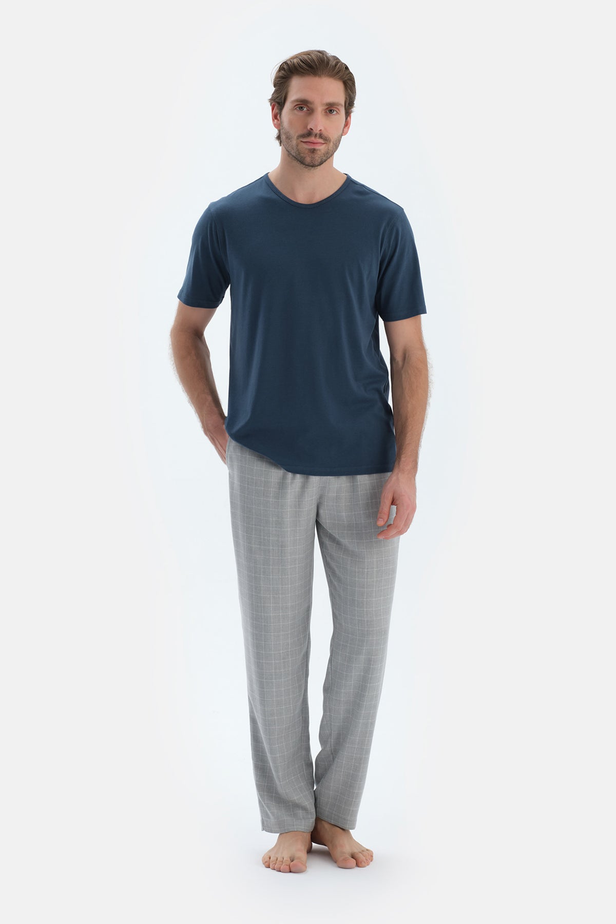 Gri Ekose Dokuma Pantolon