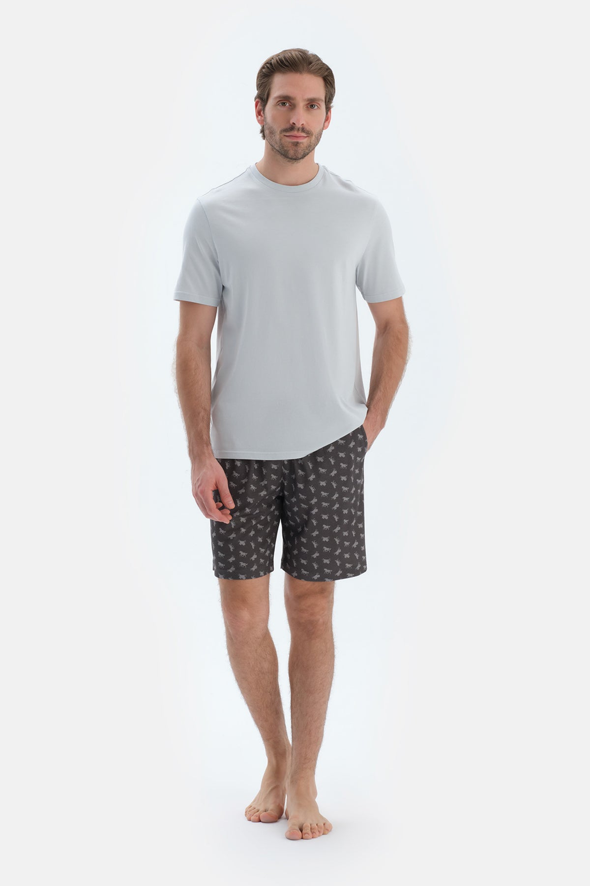 Siyah Metraj Baskılı Penye Modal Şort