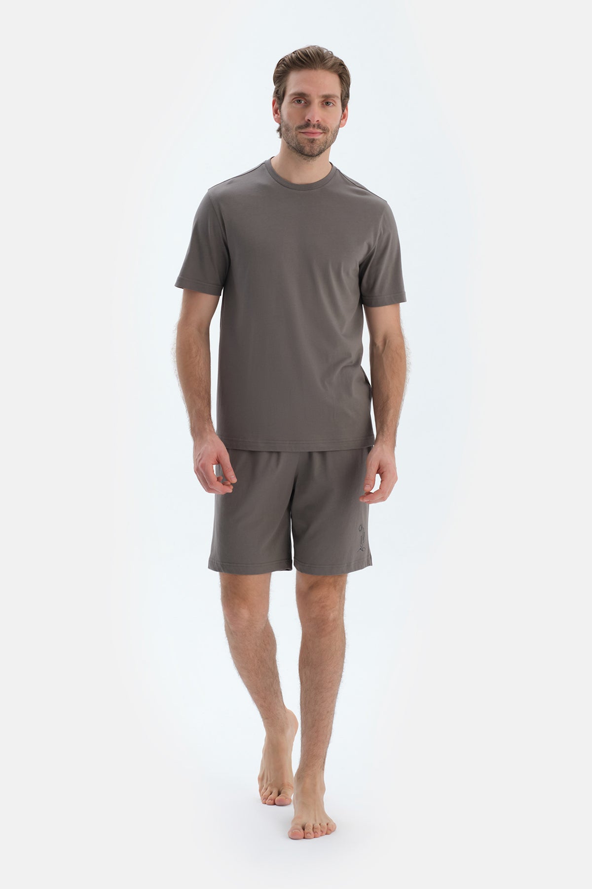 Gri Baskı Detaylı Penye Modal Şort