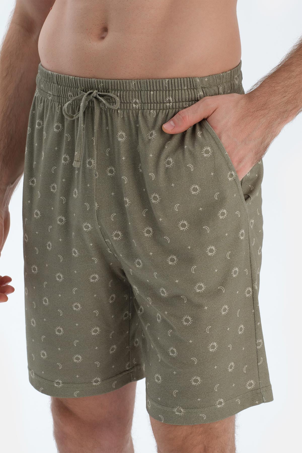 Açık Yeşil Metraj Baskılı Penye Modal Şort