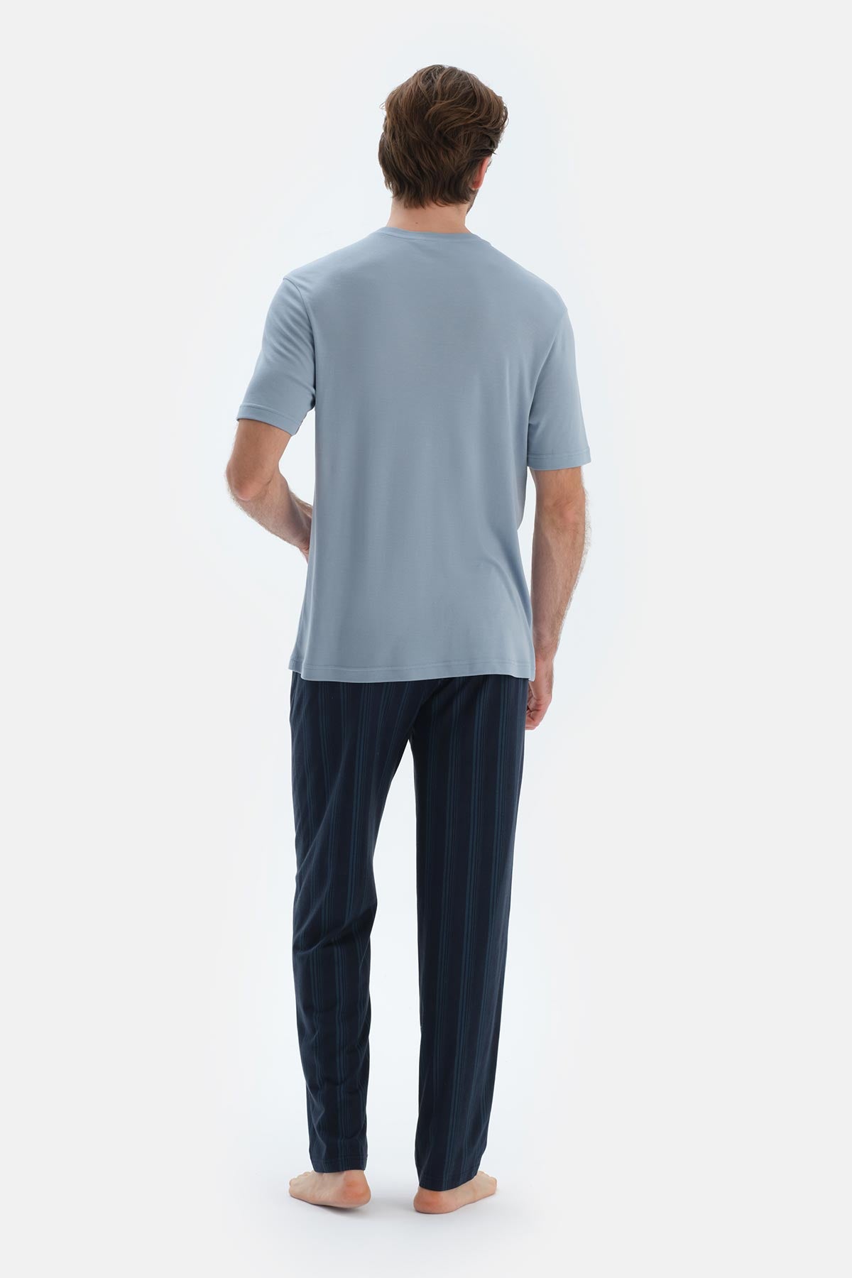 Lacivert Çizgili Penye Modal Basıc Pantolon