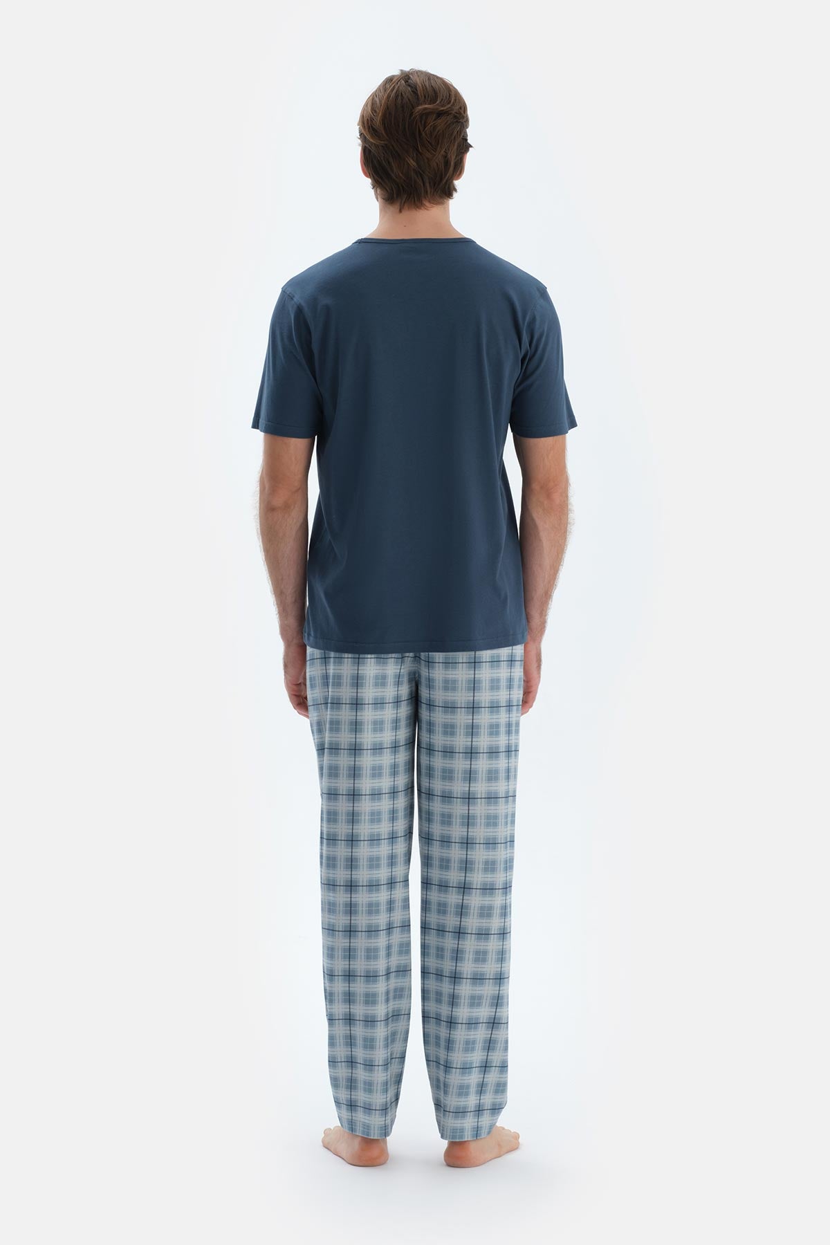 Mavi Ekoseli Penye Modal Basıc Pantolon