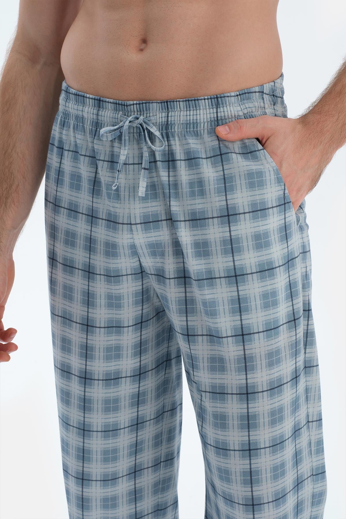 Mavi Ekoseli Penye Modal Basıc Pantolon