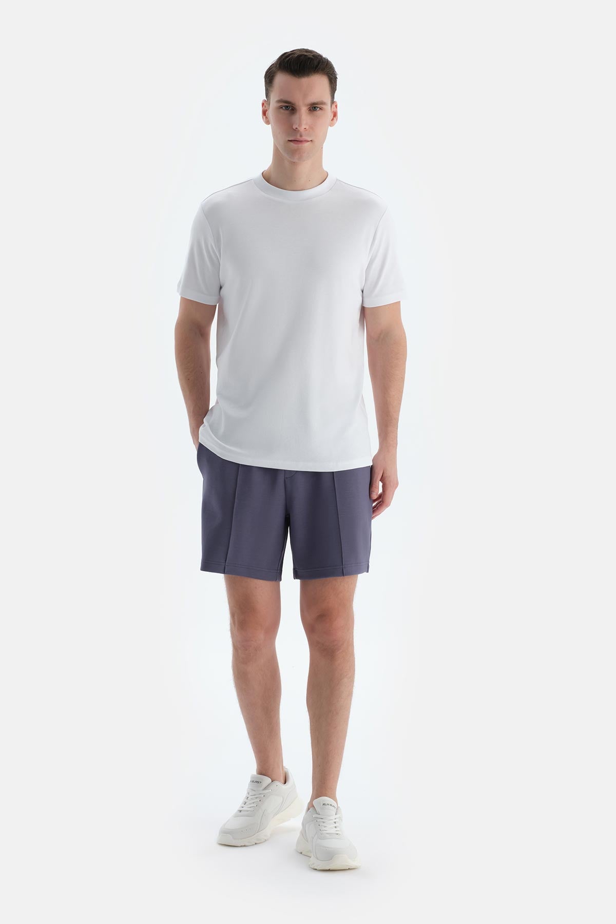 Indigo Nervür Detaylı Cepli Ve Kordonlu Şort