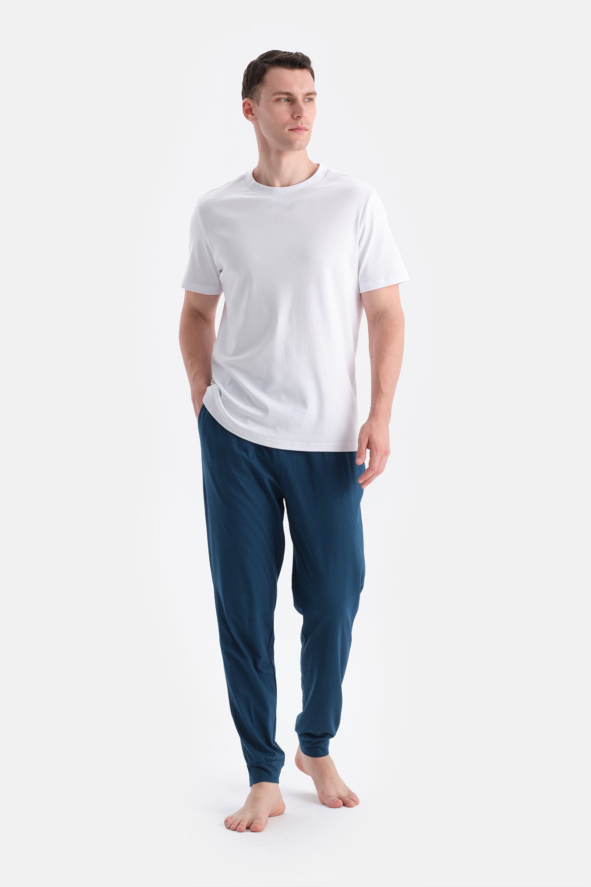 Petrol Yeşili Jogger Paça Basic Penye Modal Pantolon
