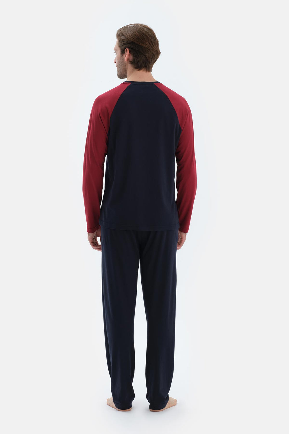 Lacivert Reglan Kol Garnili Pamuk Modal Pijama Takımı