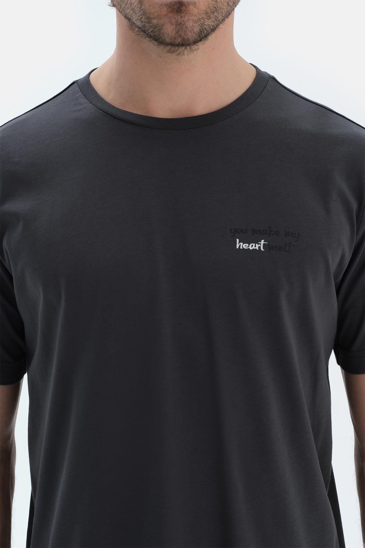 Füme Kısa Kollu Bisiklet Yaka Altı Çizgi Metraj Baskılı Pijama Takımı