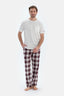 Ekru Nakış Detaylı Altı Dokuma Ekoseli Tişört Pantolon Pijama Takımı