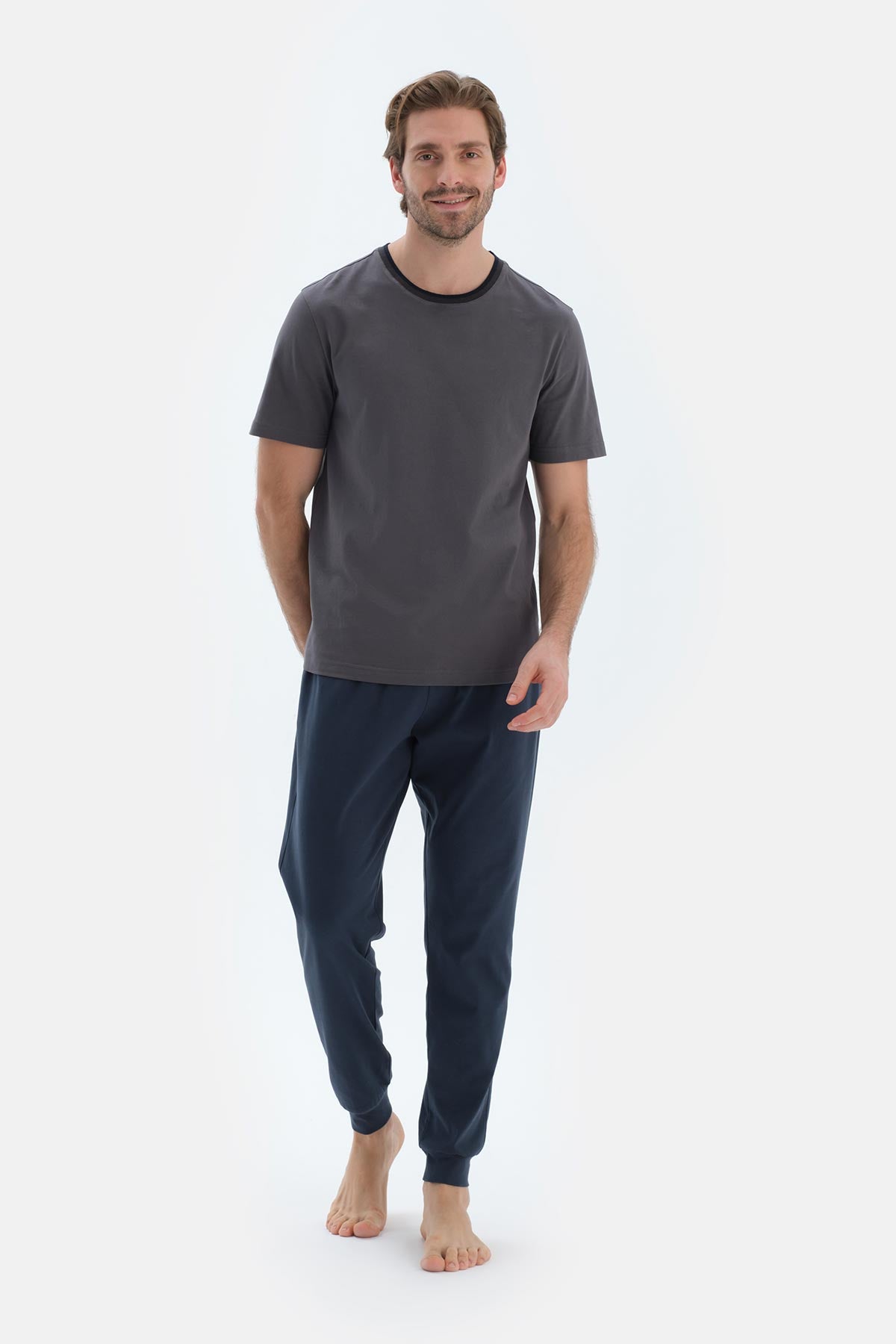 Anthracite COTTON MODAL KNITTED TWO PANTS WITH POCKETS AND LACES