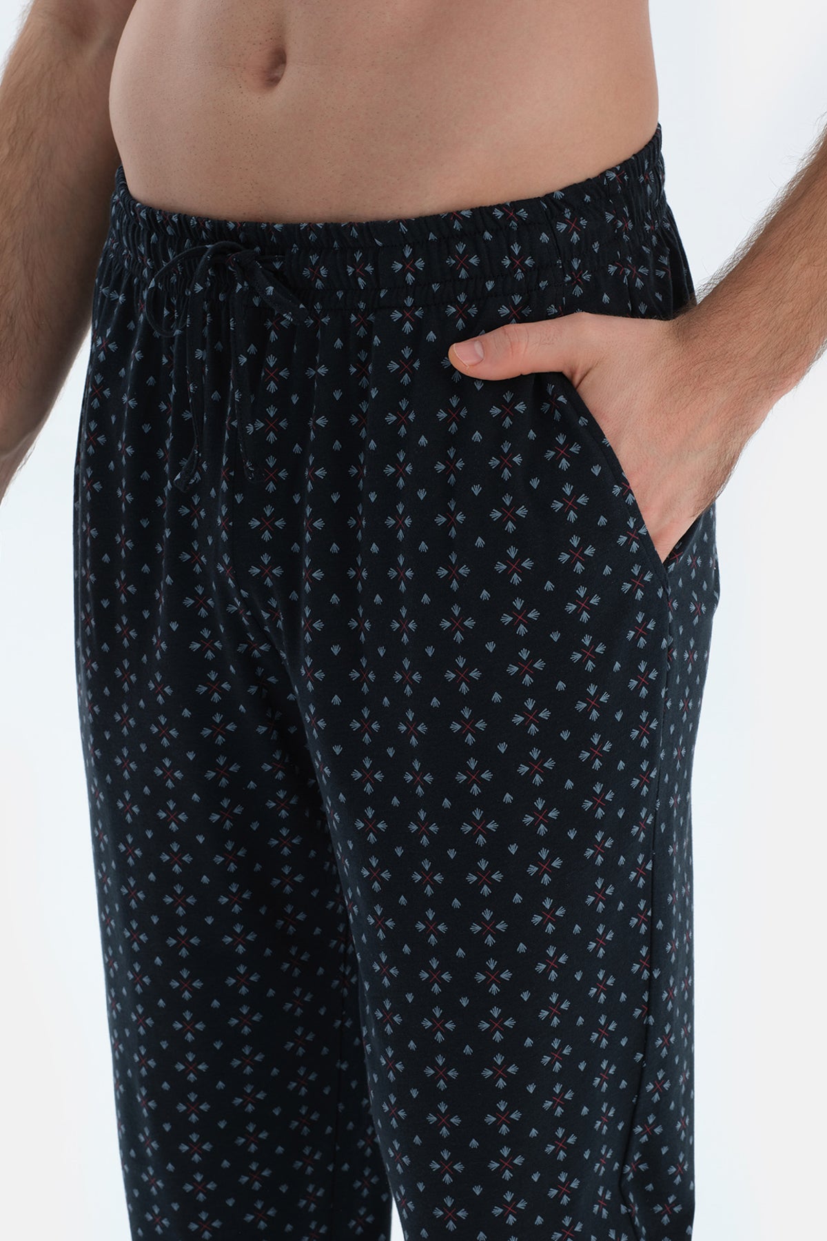 Ekru Cep Detaylı Kısa Kollu Tişört Mıkroprınt Desenli Pantolon Pijama Takımı