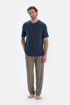 Lacivert Pat Ve Cep Detaylı Basıc Tişört Pantolon Pijama Takımı