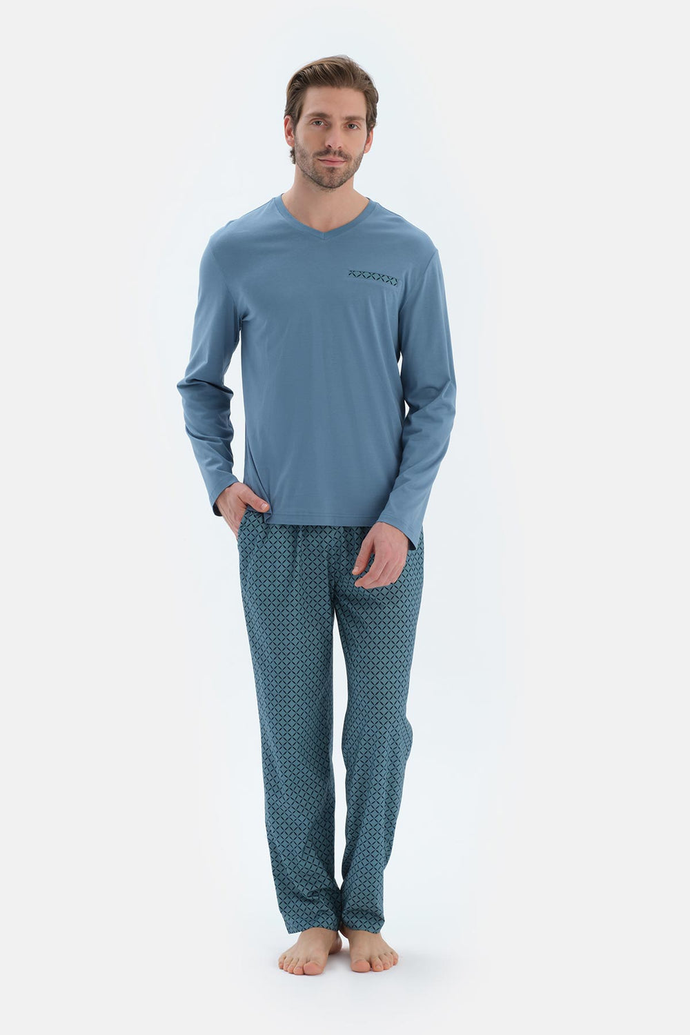 Blue COTTON MODAL KNITTED TWO PANTS WITH POCKETS AND LACES