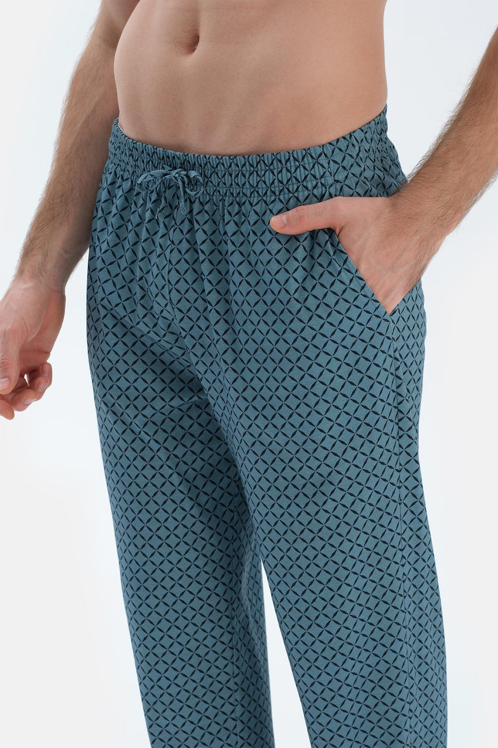Blue COTTON MODAL KNITTED TWO PANTS WITH POCKETS AND LACES