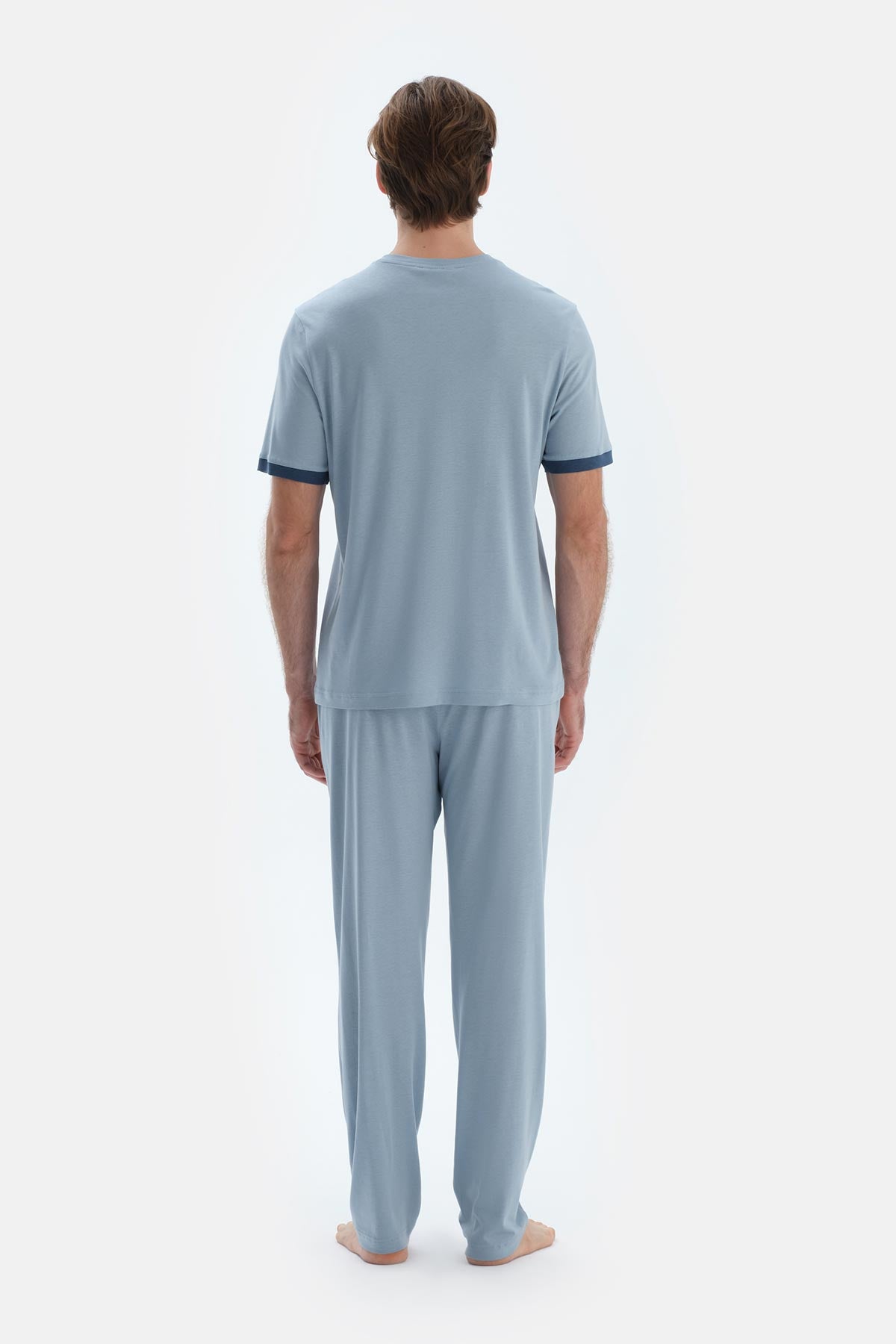 Açık Mavi Kısa Kollu Patlı Basıc Tişört Pantolon Pijama Takımı