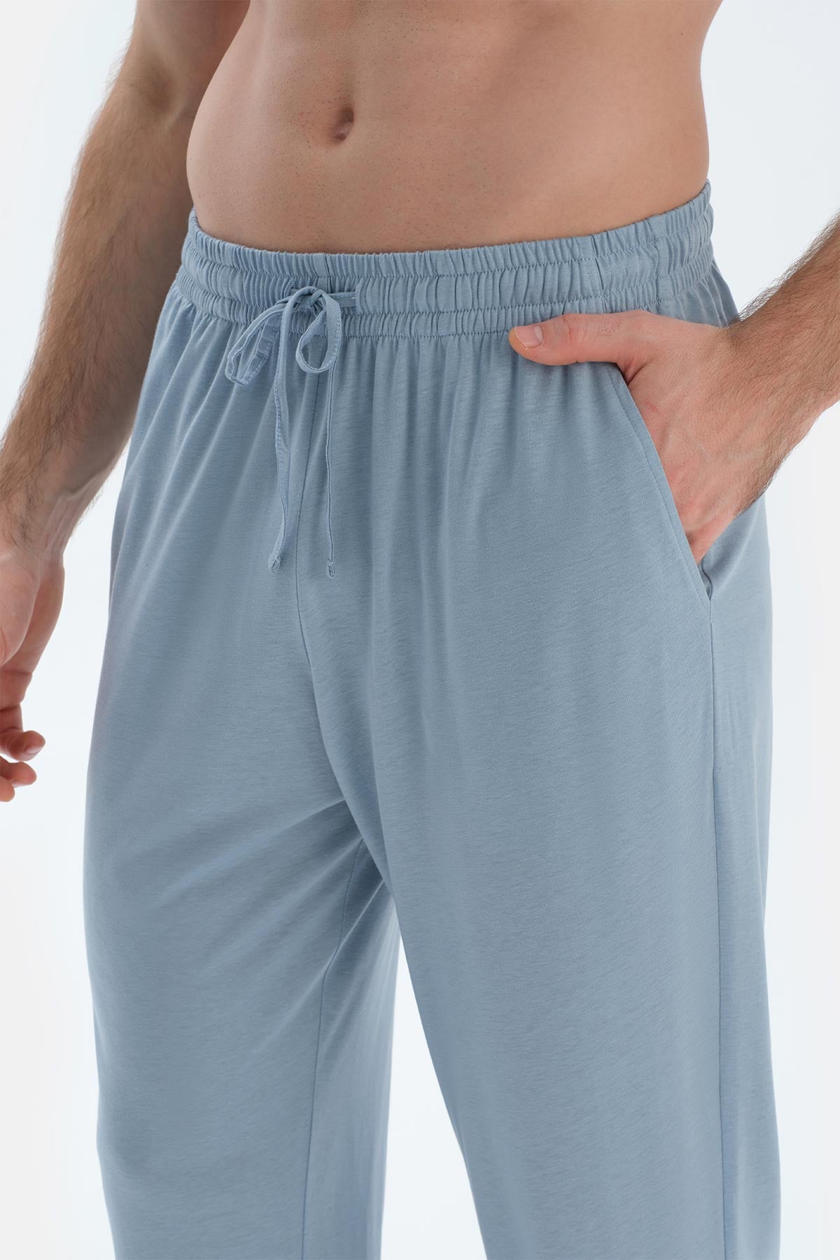 Açık Mavi Kısa Kollu Patlı Basıc Tişört Pantolon Pijama Takımı