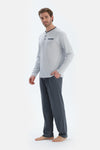 Gri Reglan Uzun Kollu Patlı Basıc Tişört Pantolon Pijama Takımı