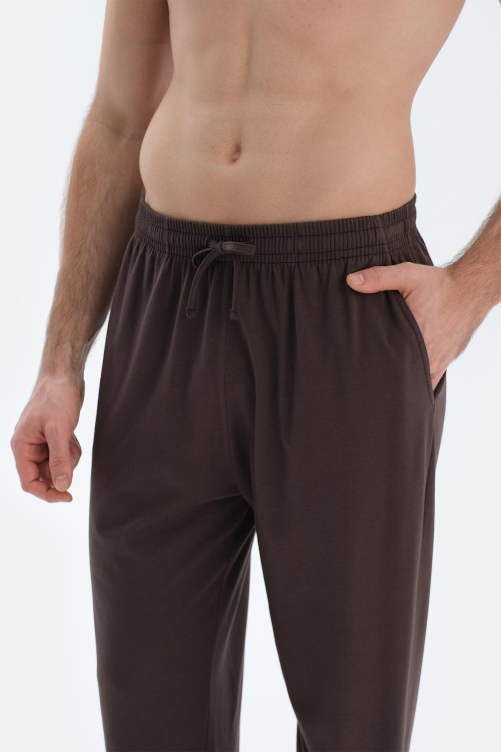 Bej V Yaka Kısa Kollu Fleto Cepli Basıc Tişört Pantolon Pijama Takımı