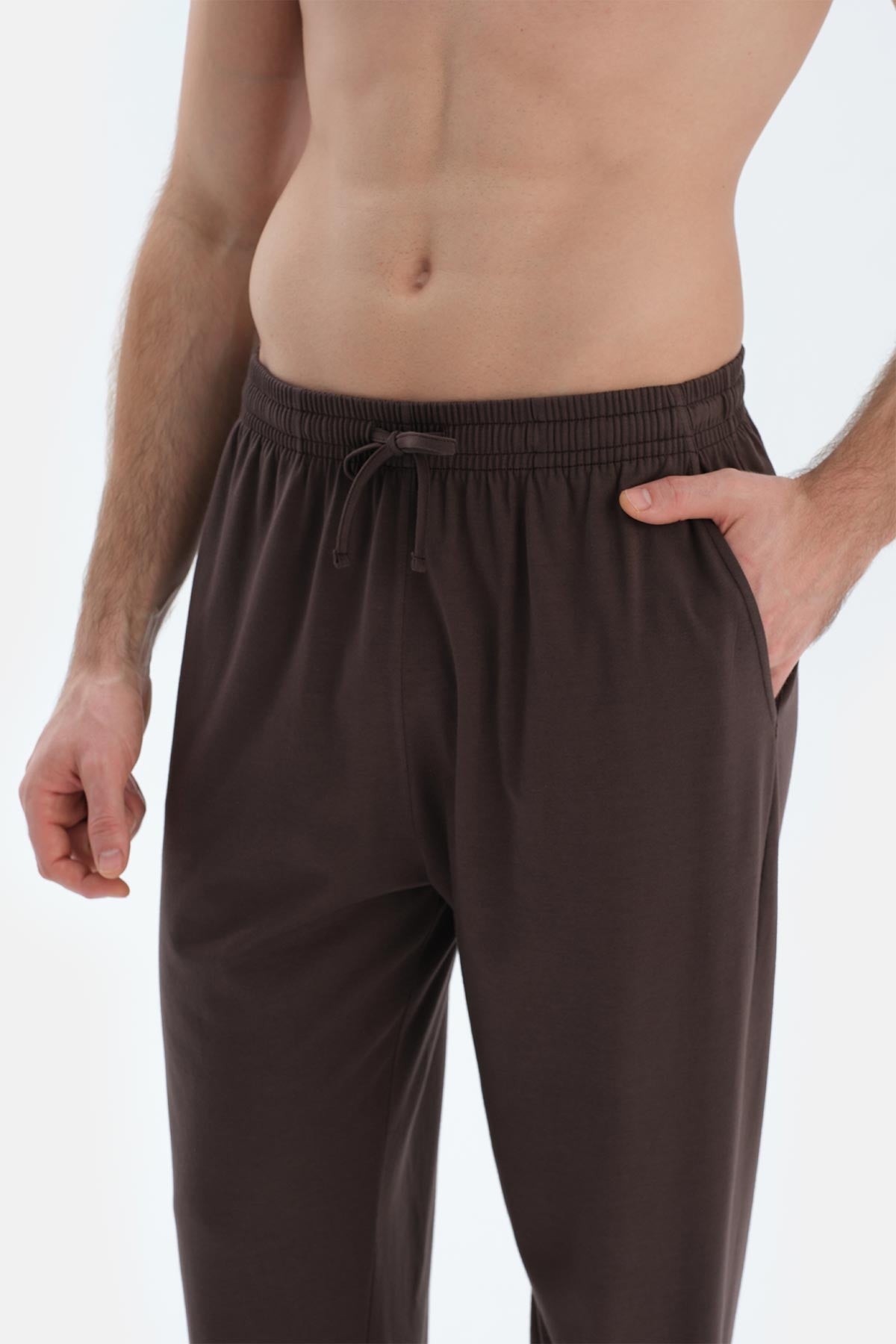 Bej V Yaka Kısa Kollu Fleto Cepli Basıc Tişört Pantolon Pijama Takımı