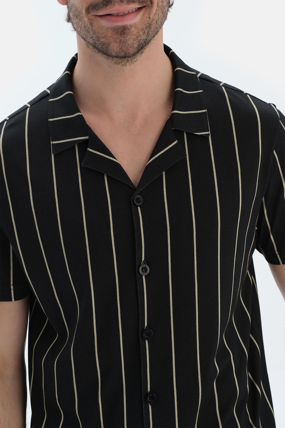 Siyah Çizgi Baskılı Kısa Kollu Gömlek Pantolon Pijama Takımı