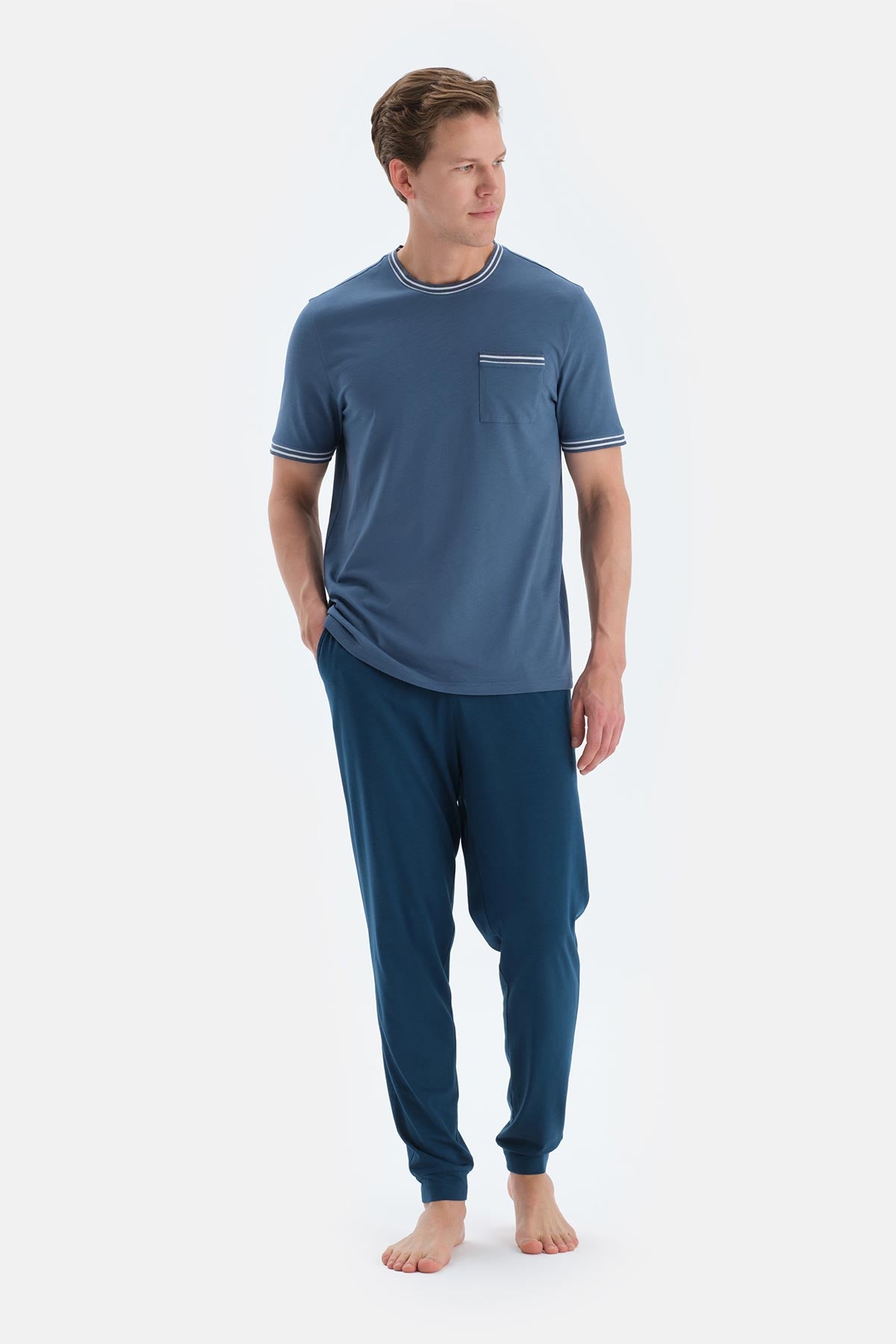 Indigo Cep Detaylı Kısa Kollu Tişört Pantolon Pijama Takımı