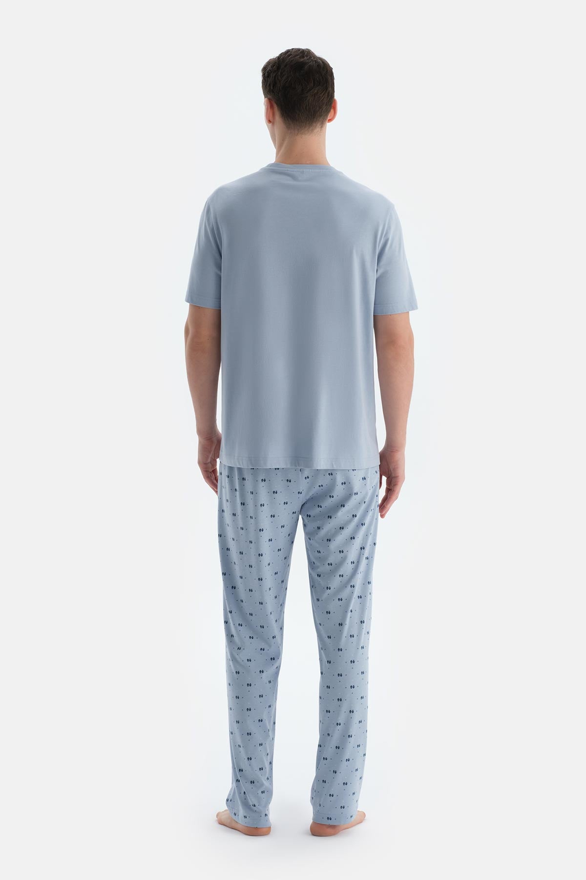 Açık Mavi Etek Ucu Baskılı Kısa Kollu Tişört Pantolon Pijama Takımı