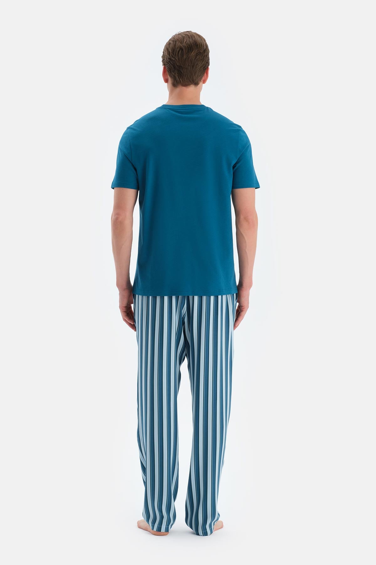 Açık Petrol Baskı Detaylı Kısa Kollu Tişört Pantolon Pijama Takımı