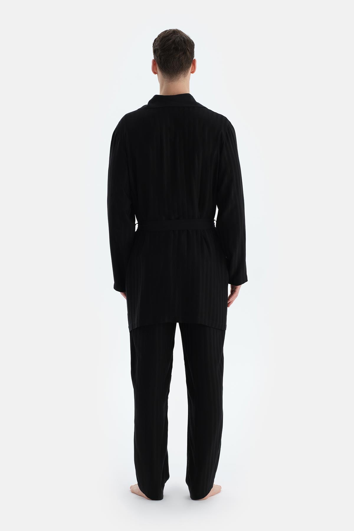 Siyah Çizgili Dokuma Groom Sabahlık