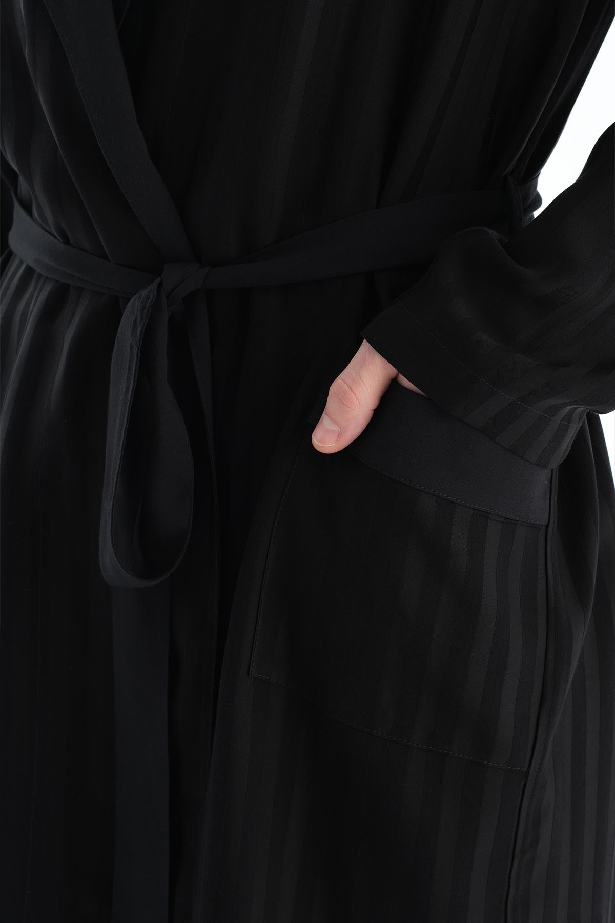 Siyah Çizgili Dokuma Groom Sabahlık