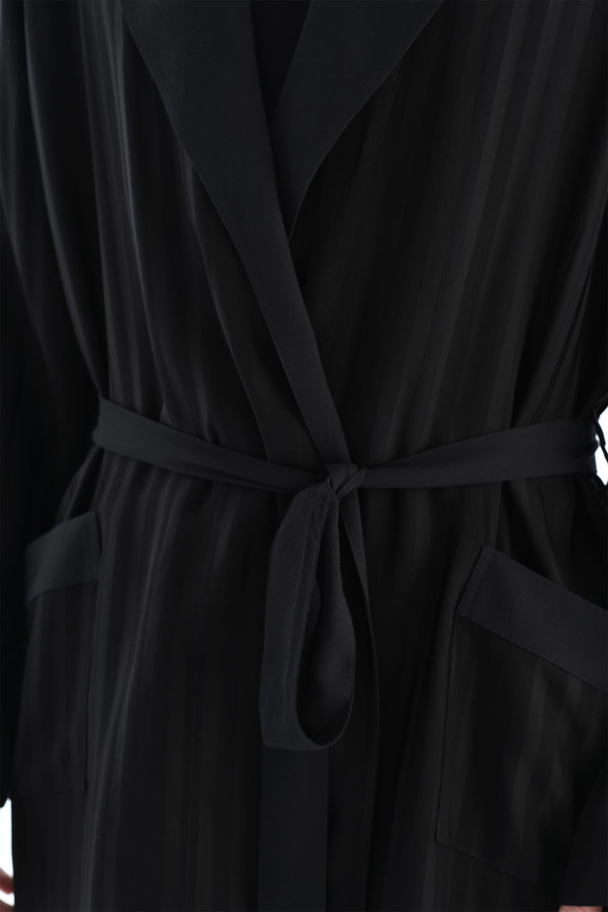 Siyah Çizgili Dokuma Groom Sabahlık