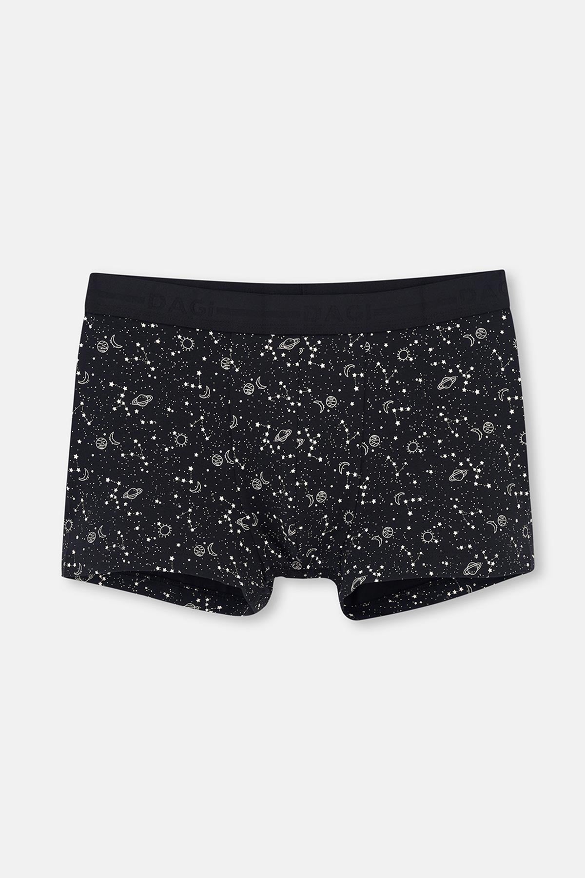 Siyah Siyah Desenli Pamuk Boxer