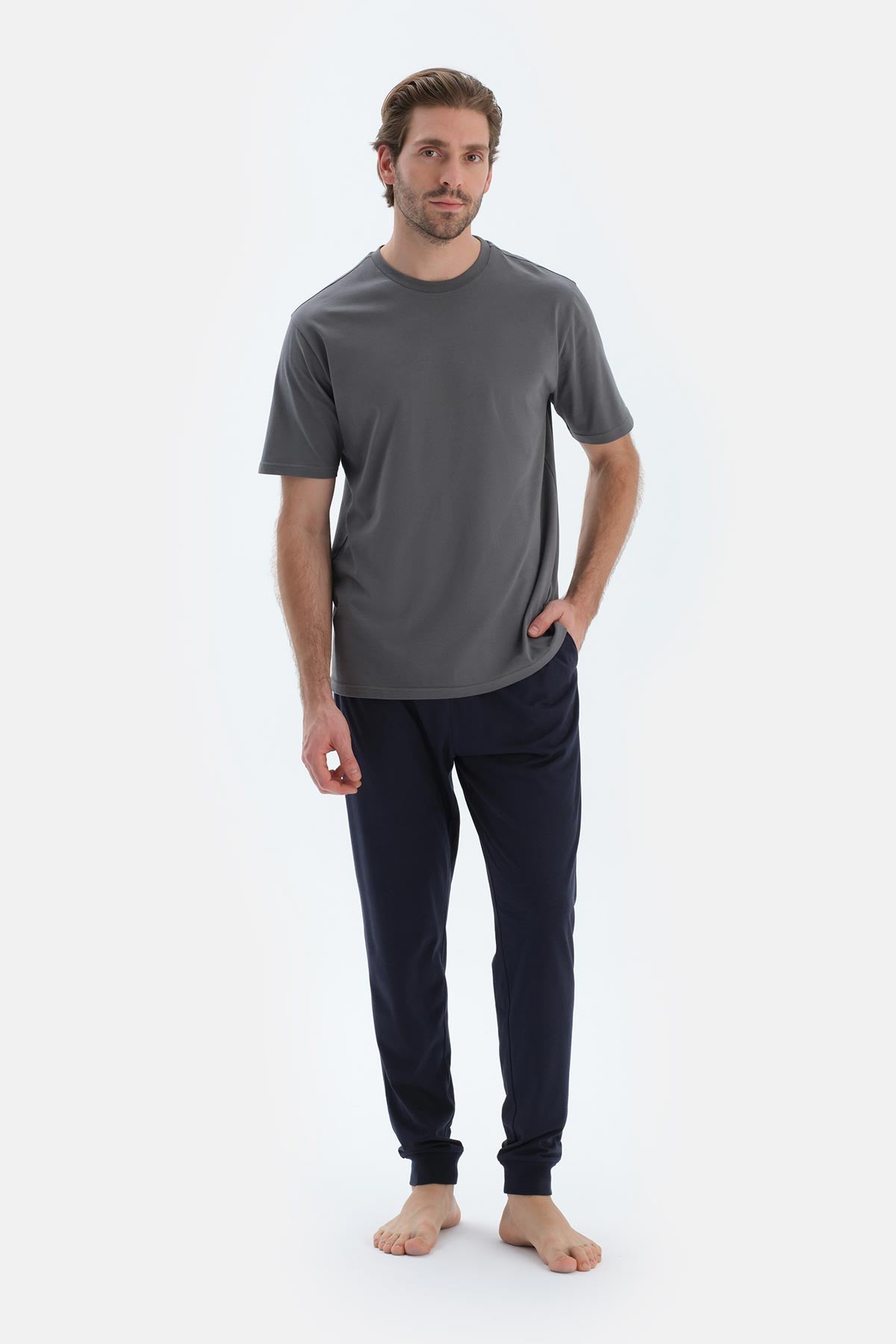 Lacivert-Siyah Pamuk Modal Örme Ikili Pijama Altı