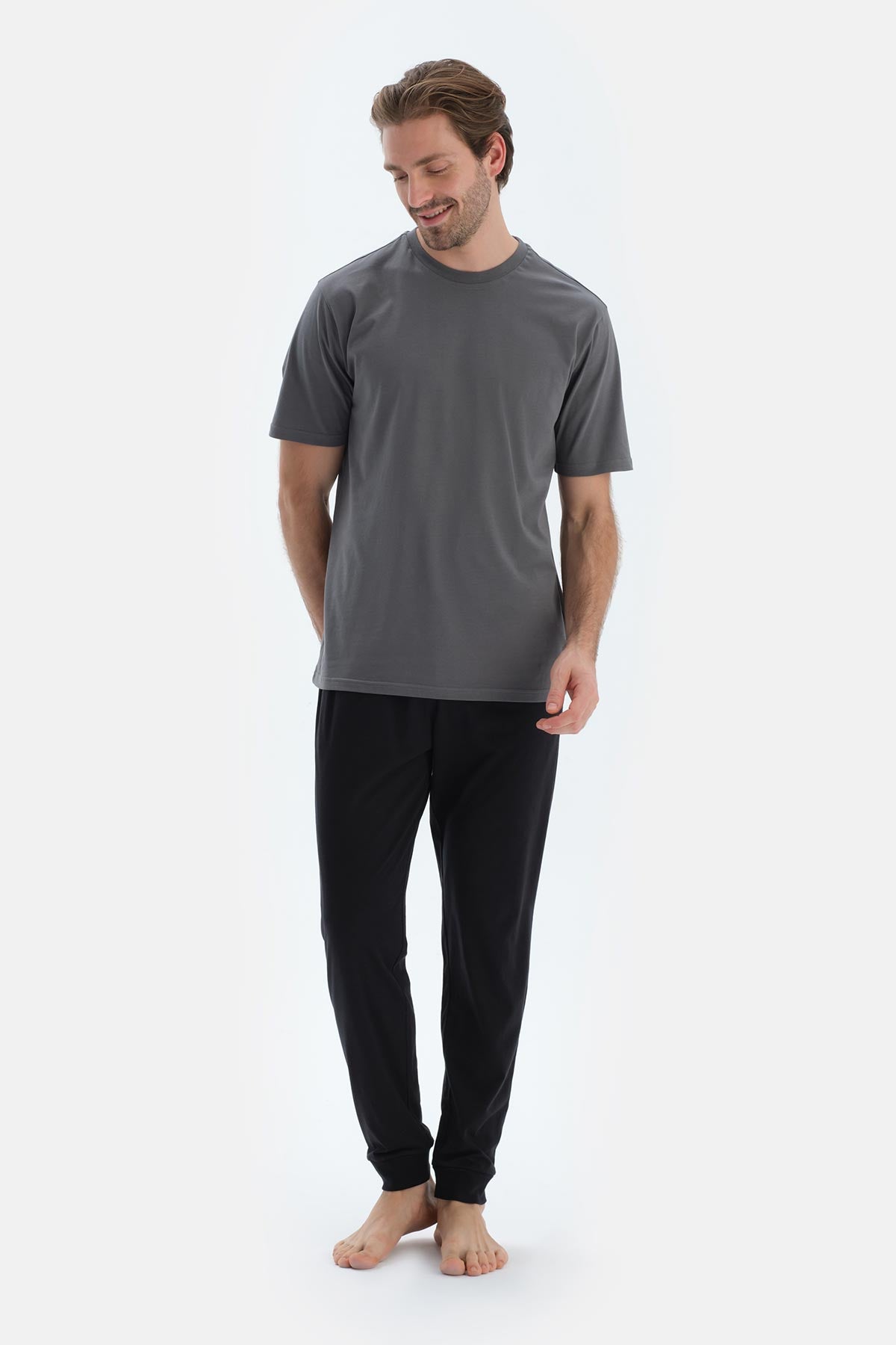 Lacivert-Siyah Pamuk Modal Örme Ikili Pijama Altı