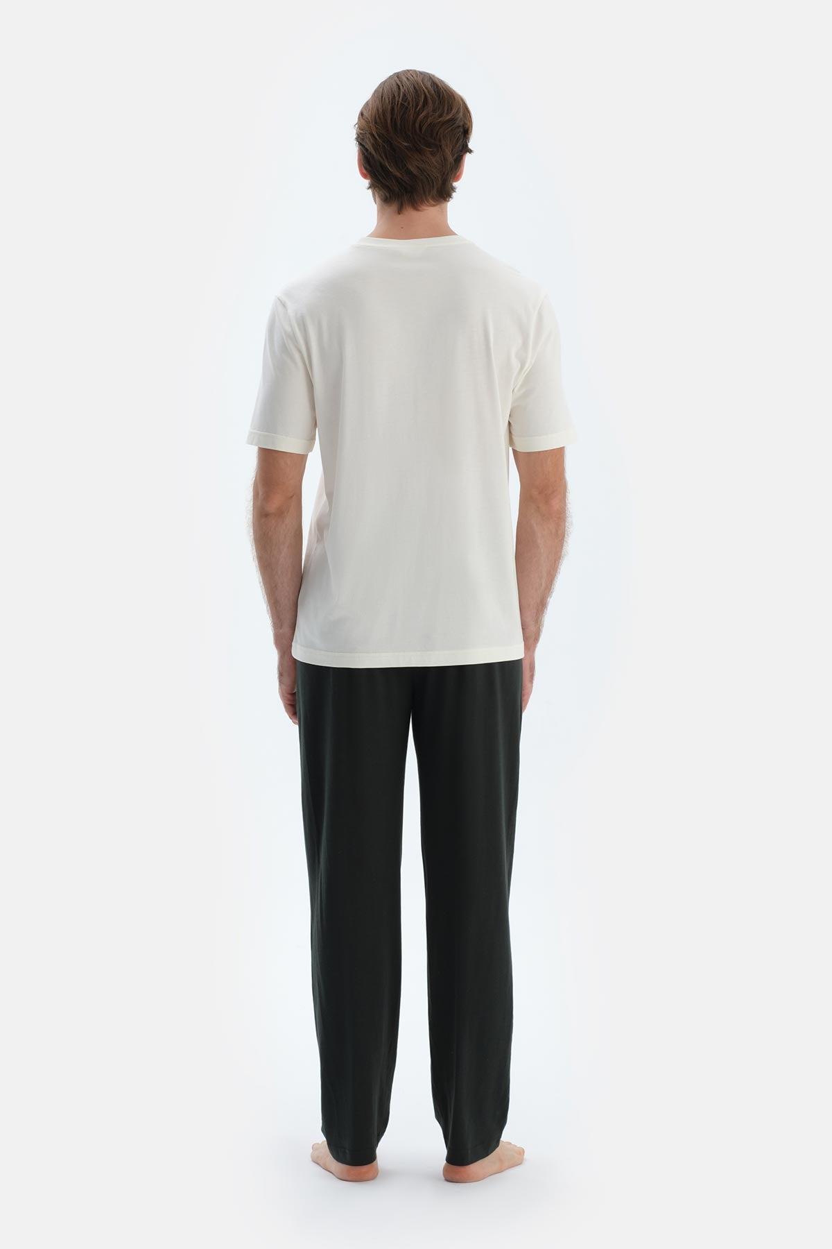 Gri-Siyah Düz Paça Dokuma Etiket Detaylı Penye Modal Ikili Pantolon