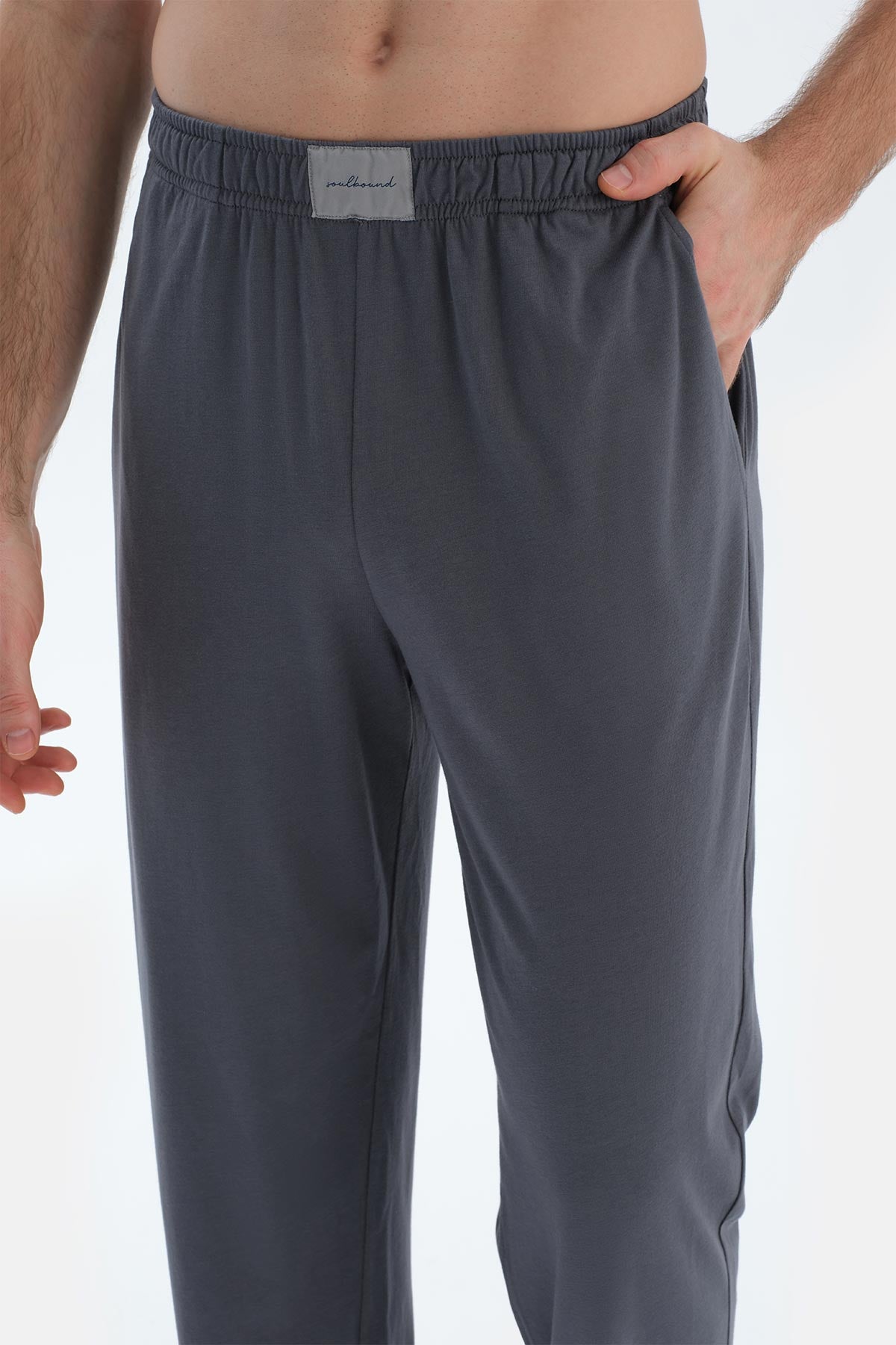 Gri-Siyah Düz Paça Dokuma Etiket Detaylı Penye Modal Ikili Pantolon