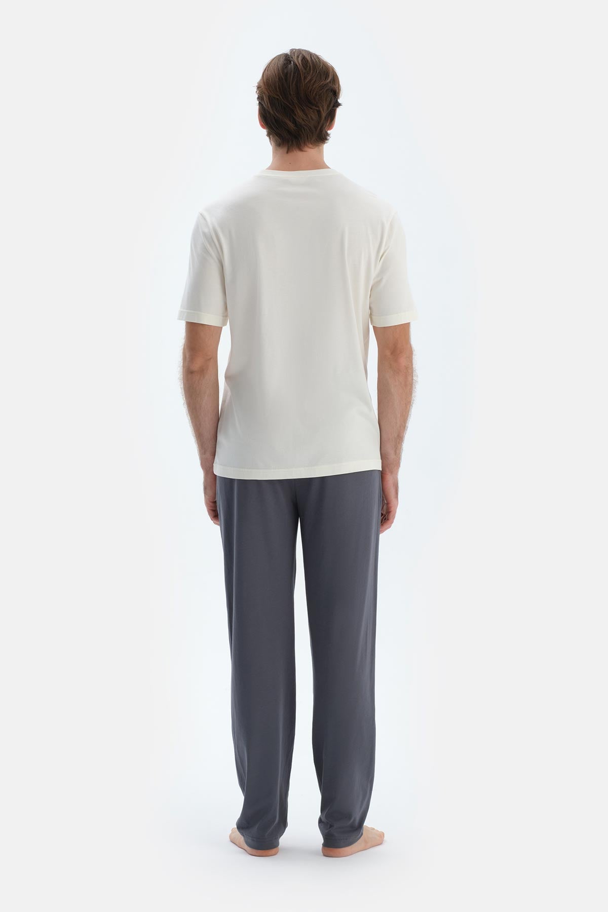 Gri-Siyah Düz Paça Dokuma Etiket Detaylı Penye Modal Ikili Pantolon