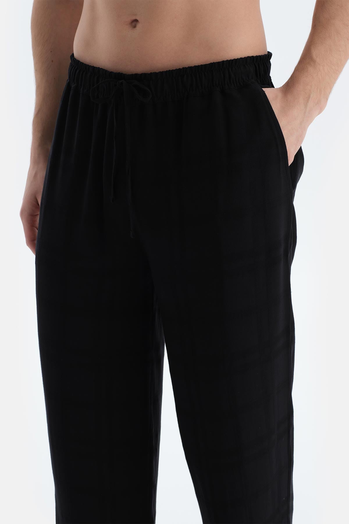 Siyah Çizgili Dokuma Groom Pantolon