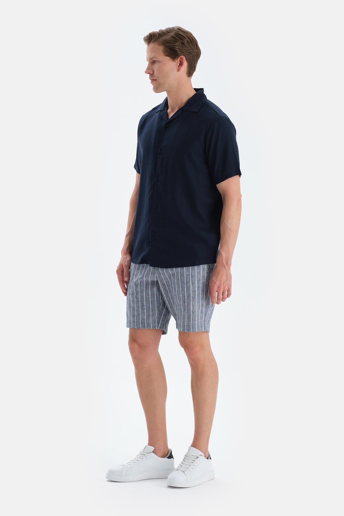 Navy MODAL PIQUE SHORTS WITH POCKETS