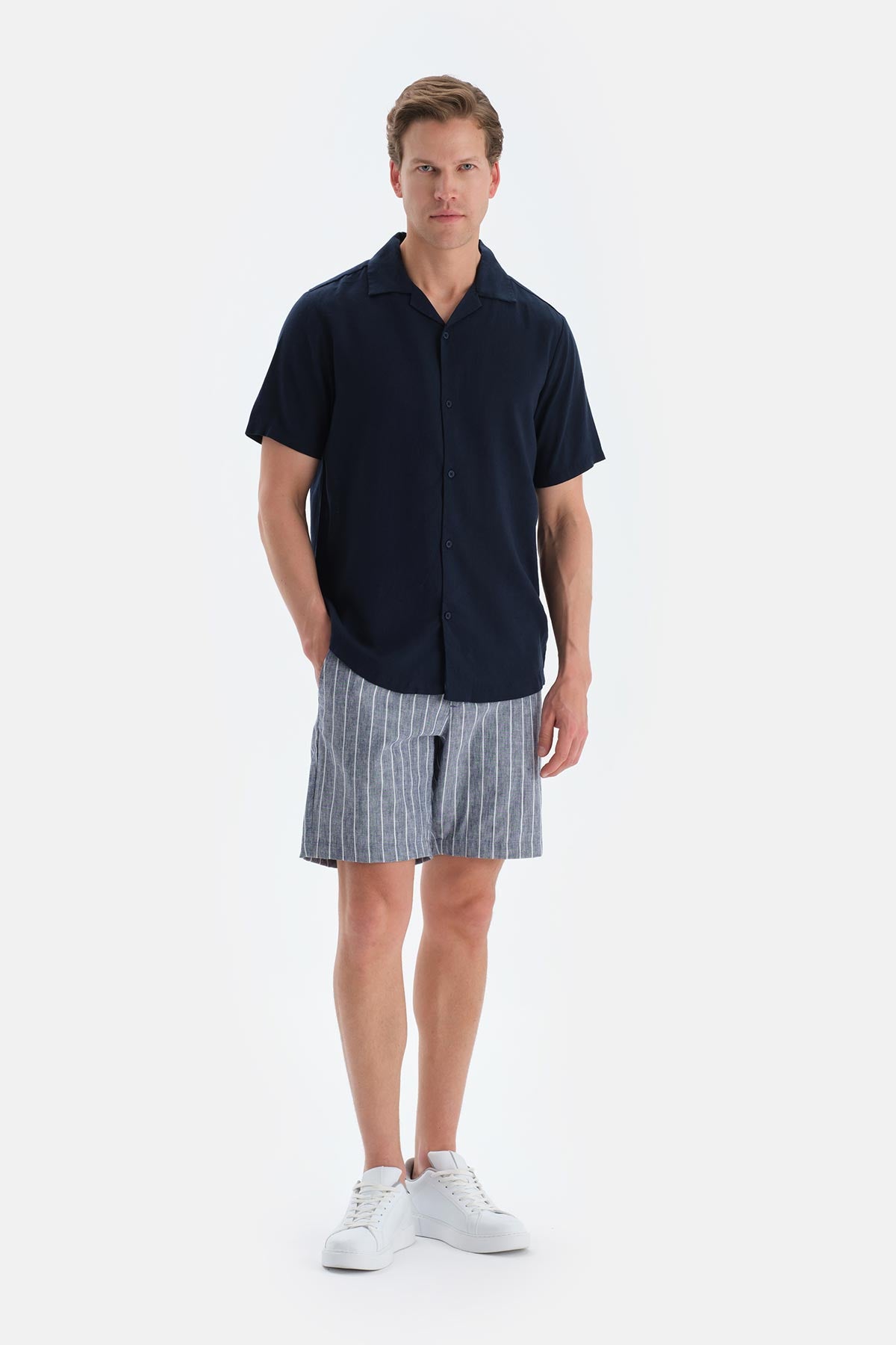Navy MODAL PIQUE SHORTS WITH POCKETS