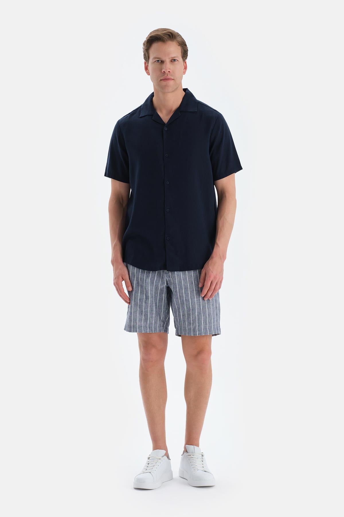 Navy MODAL PIQUE SHORTS WITH POCKETS