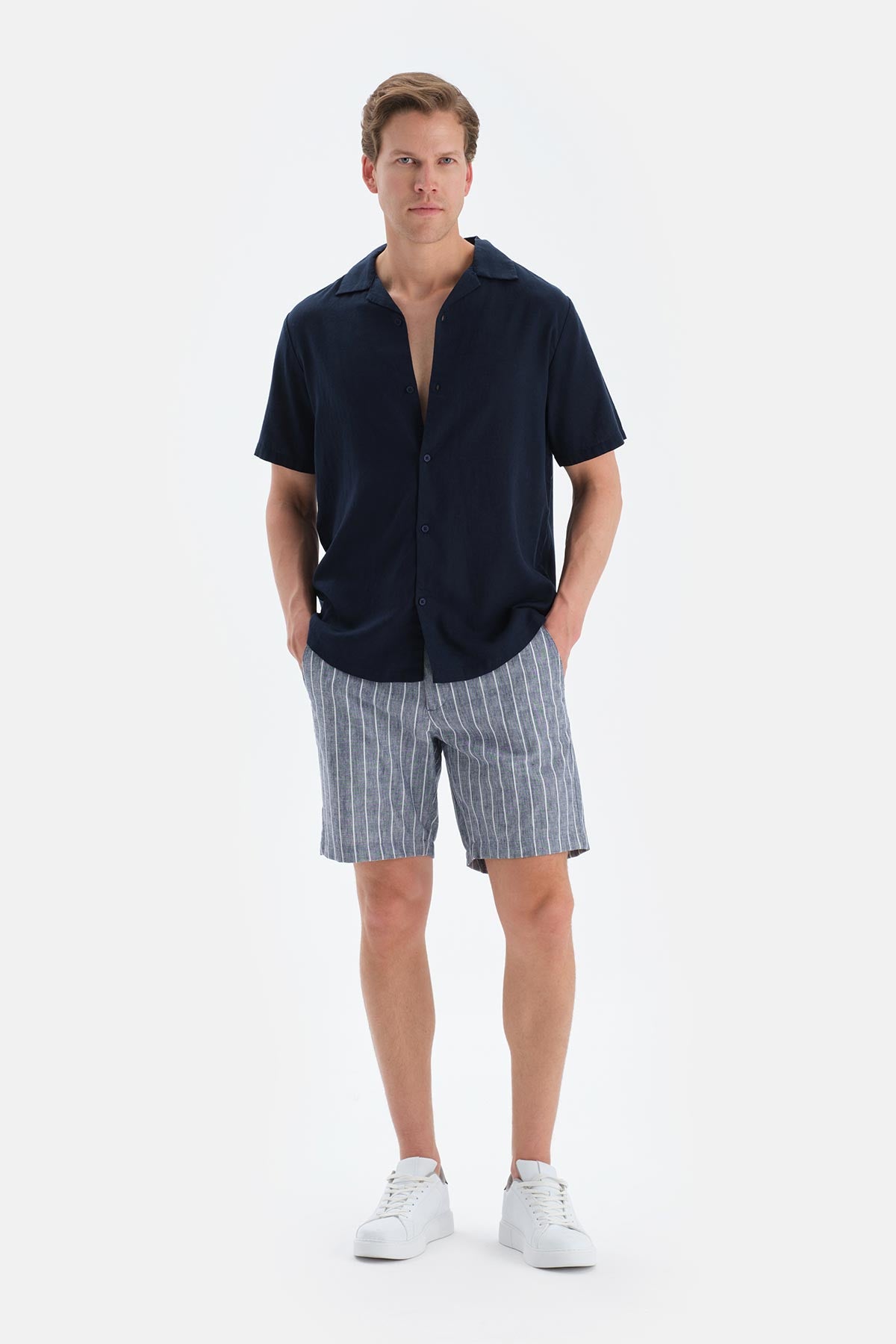 Navy MODAL PIQUE SHORTS WITH POCKETS