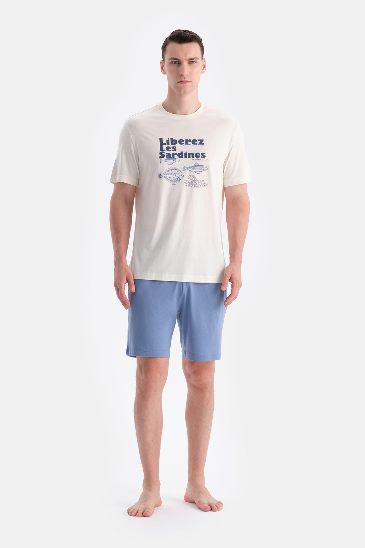 Beyaz Baskı Detaylı Tişört Şort Takım